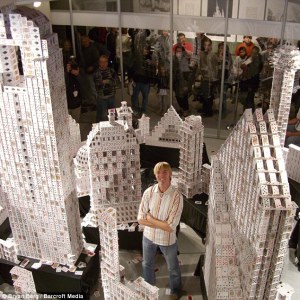 Bryan Berg's recreation of the Dallas skyline used 1,060 decks of cards.