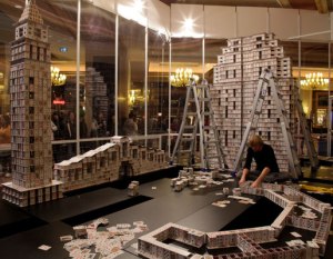 Berg was commissioned to break his own record at The Venetian Macao Resort Hotel, the largest casino in the world. The project took 44 days, 219,000 cards, and set a new Guinness World Record. 