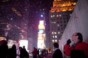 "I’ve never had a gig that I’ve done this many years in a row," says Treb Heining (far right, in red). Here, he celebrates the beginning of 2011 with the crowd.