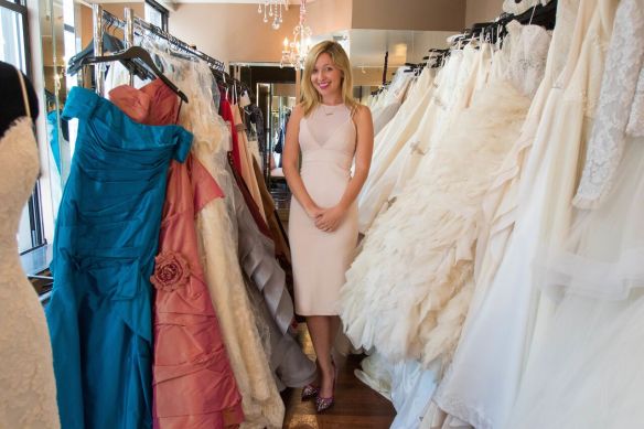 Jen Glantz at a wedding dress store.